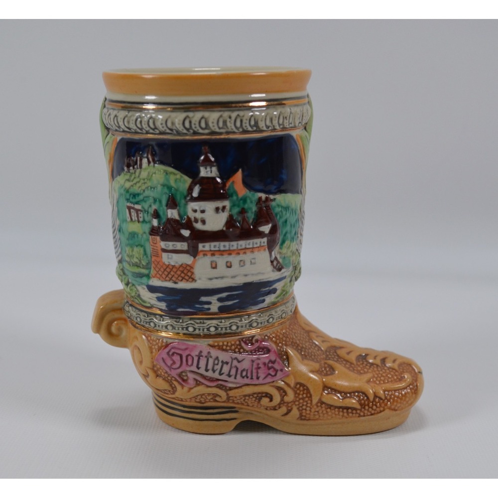 Vtg German Ceramic Boot Shaped Beer Stein Mug Hopfen u. Malz Gotterhalt's 5" T